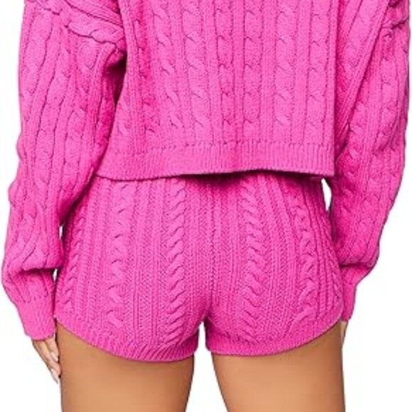 NWT Forever 21 Women’s Size Small Pink Cable Knit Shorts Mid Rise Fuchsia - Picture 3 of 4